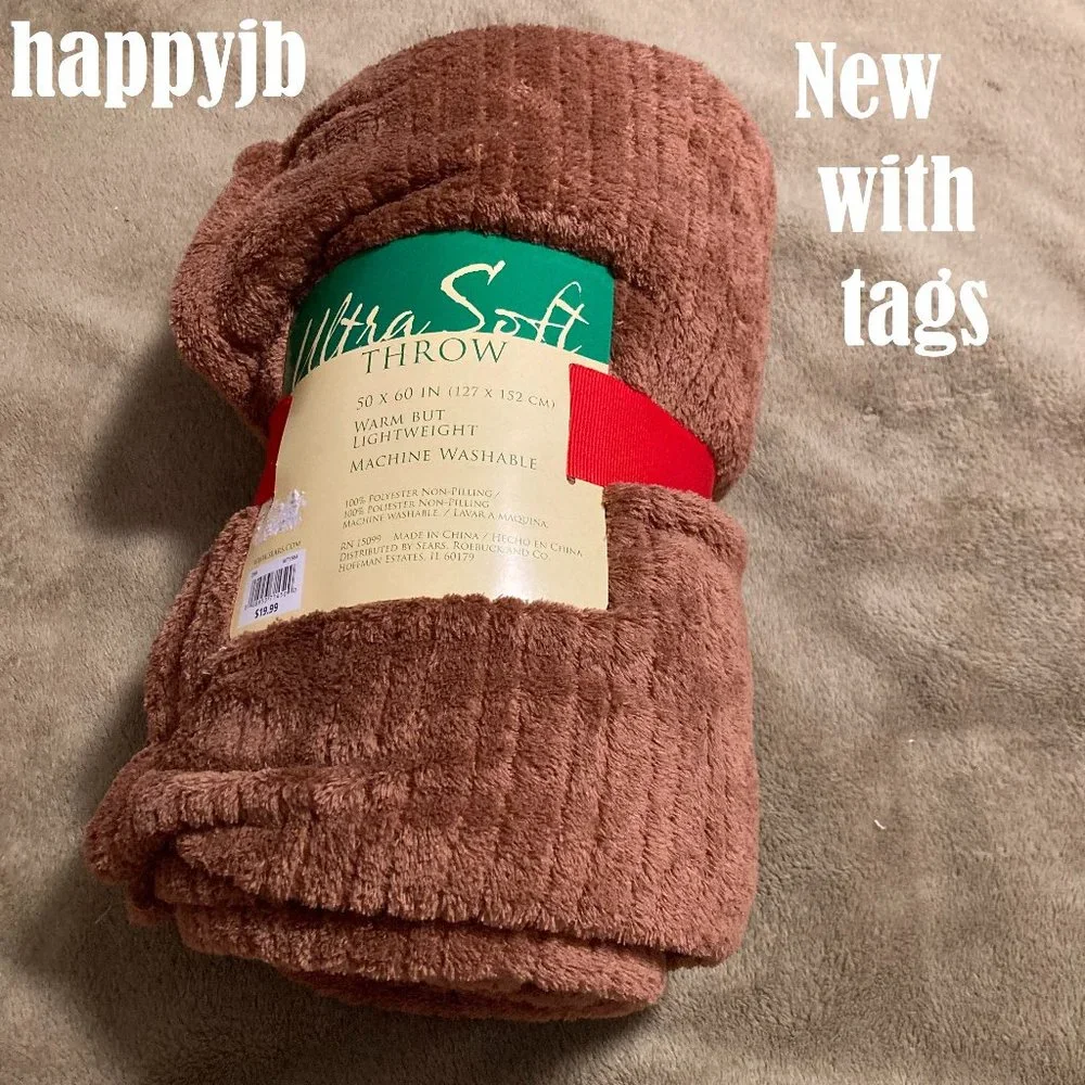 NWT Sears Vintage 90s Ultrasoft Fleece Throw Brown